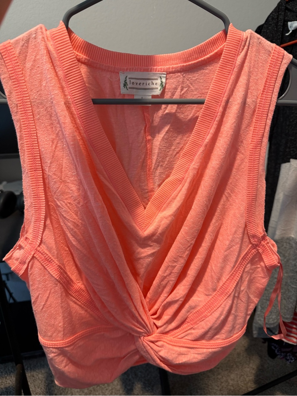 Love Riche Coral Knot-Front V-Neck Tank Top
